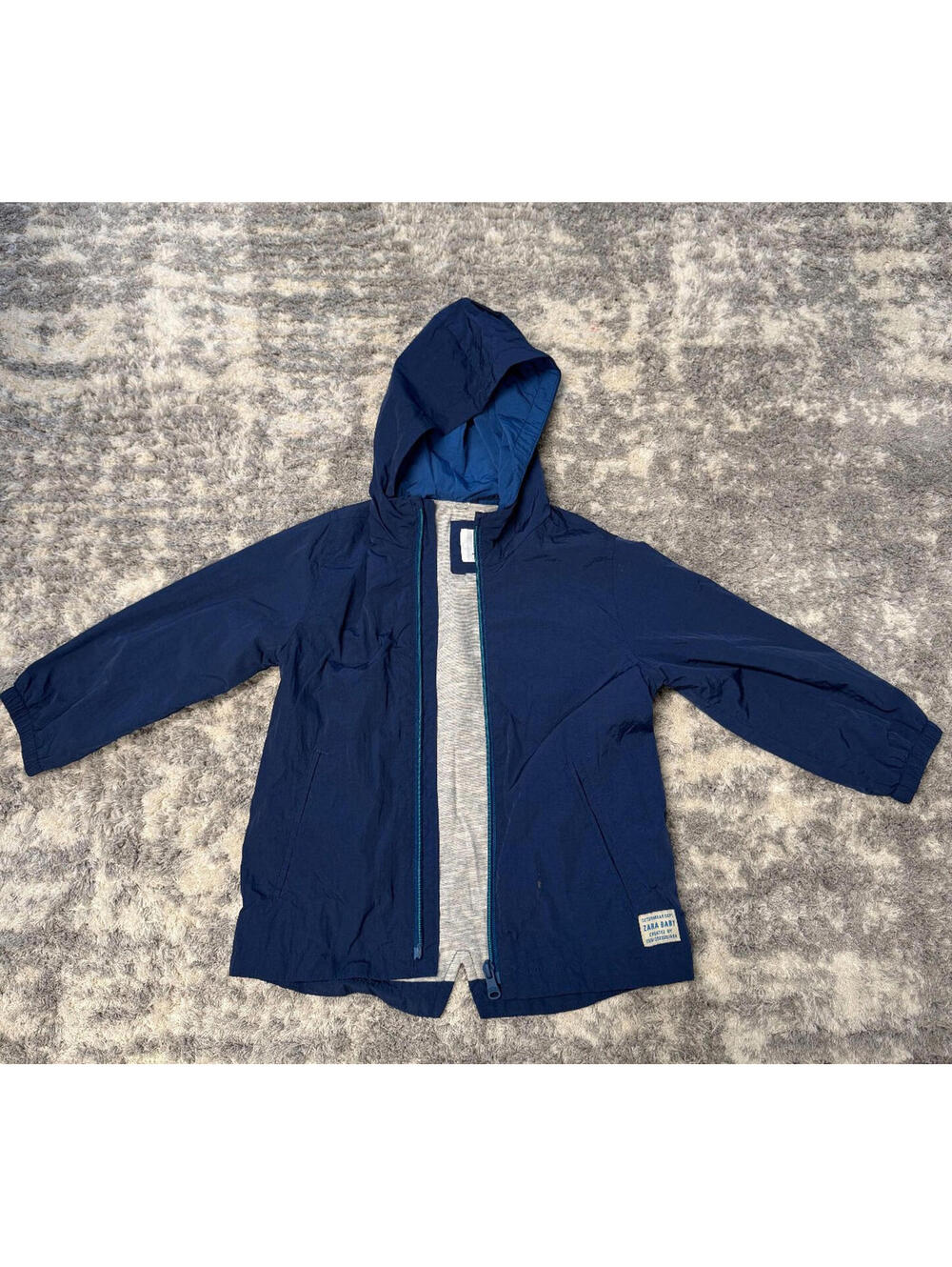 Zara Baby Hooded Jacket Size 2-3 Years Blue Lightweight Zip Coat Kids